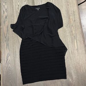 Scarlett Women Bodycon Dress Chiffon Over Layer Pleated Tiered Black SZ 12